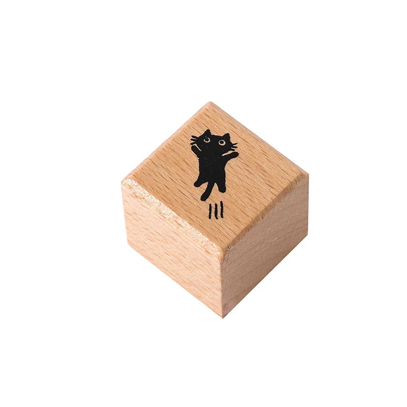 Black Cat Wooden Rubber Stamp — Retro Decorative Seal for Scrapbooking
