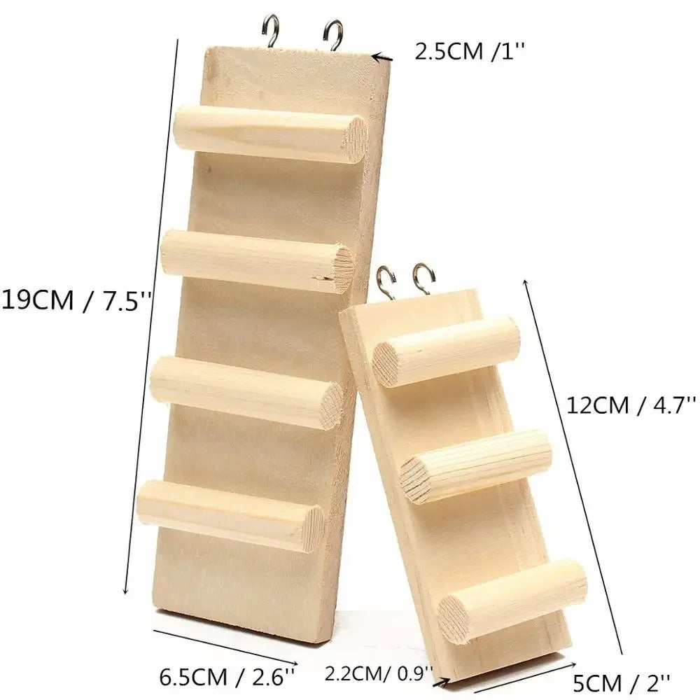 Wooden Hamster Climbing Ladder — Small Animal Cage Accessory & Chew Toy