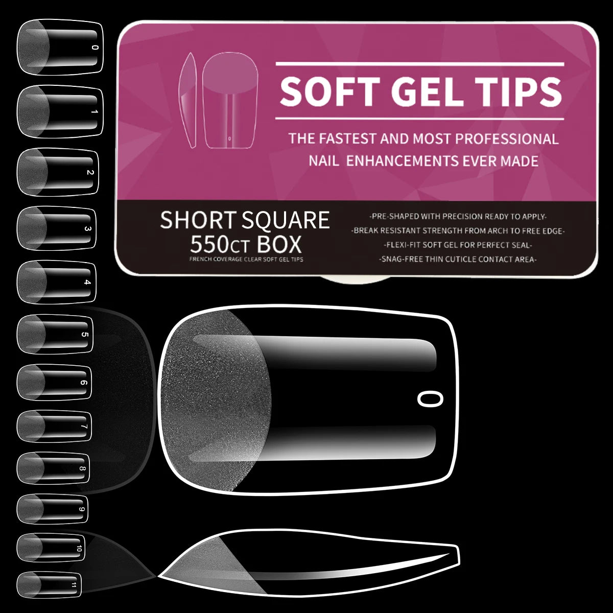 Soft Gel Nail Tips — Full Cover False Nail Extensions, 550 Pieces