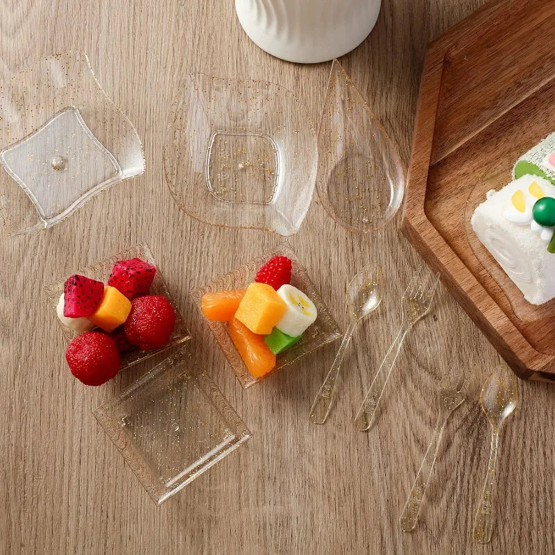 Gold Glitter Mini Appetizer Plate Set — 400 Piece Disposable Party Supplies