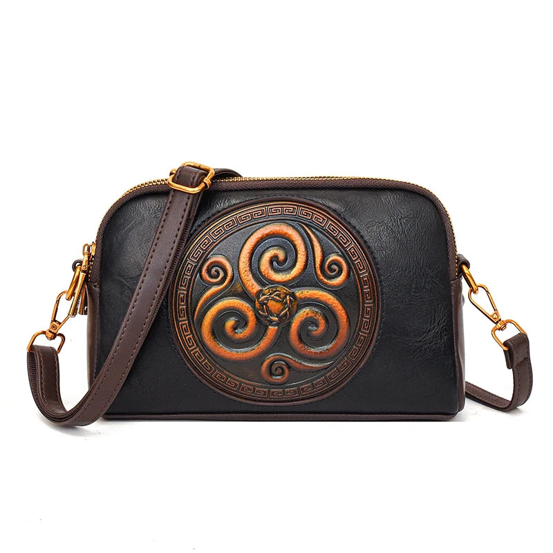 SZHIY Retro Floral Shoulder Bag — 3D Embossed Crossbody Purse