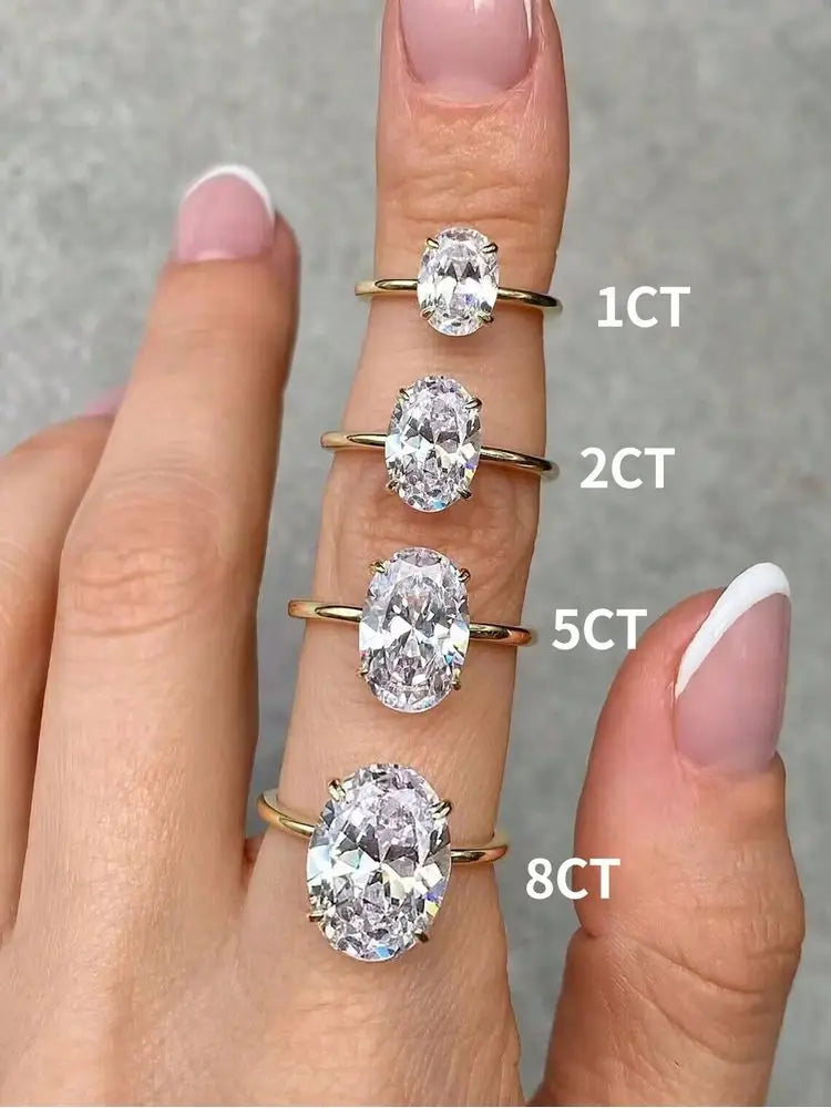 Oval Zircon Stone Ring — Elegant 925 Sterling Silver Jewelry for Women