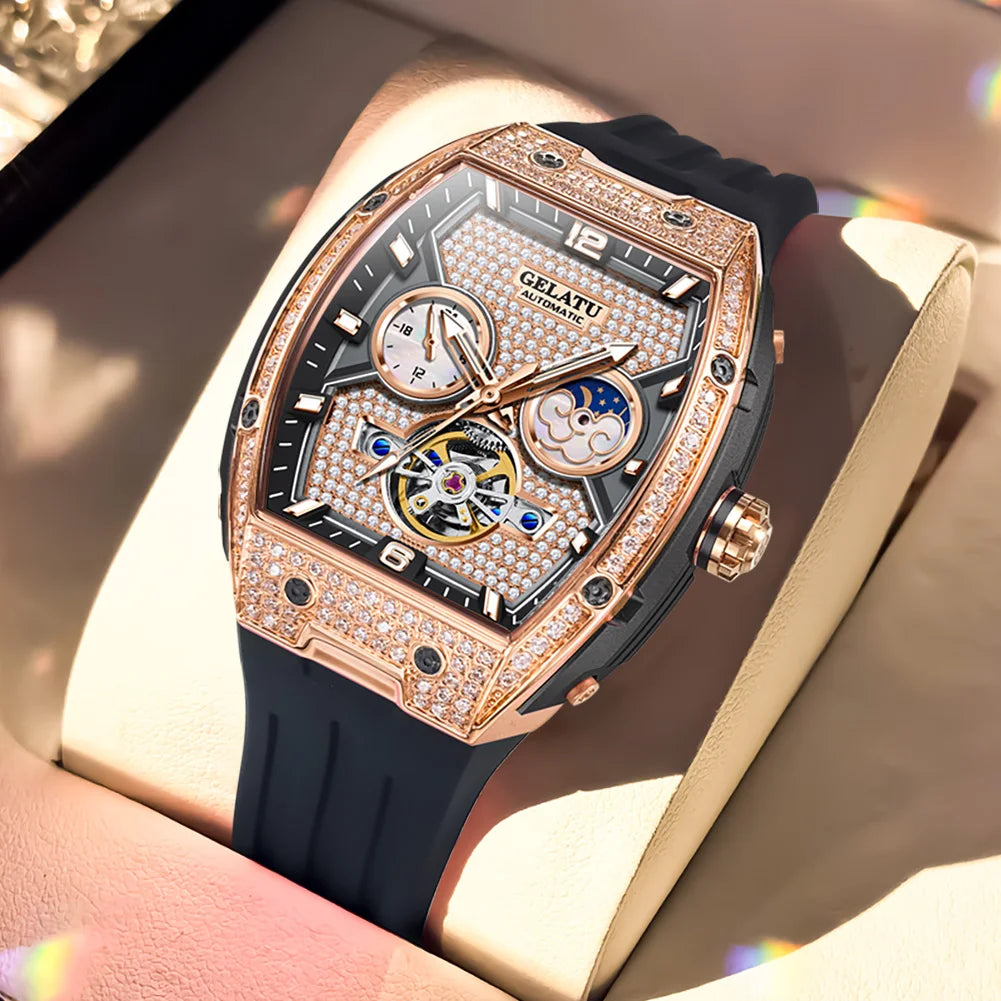 GELATU Luxury Ladies Watch — Automatic Mechanical Movement with Diamond Bezel