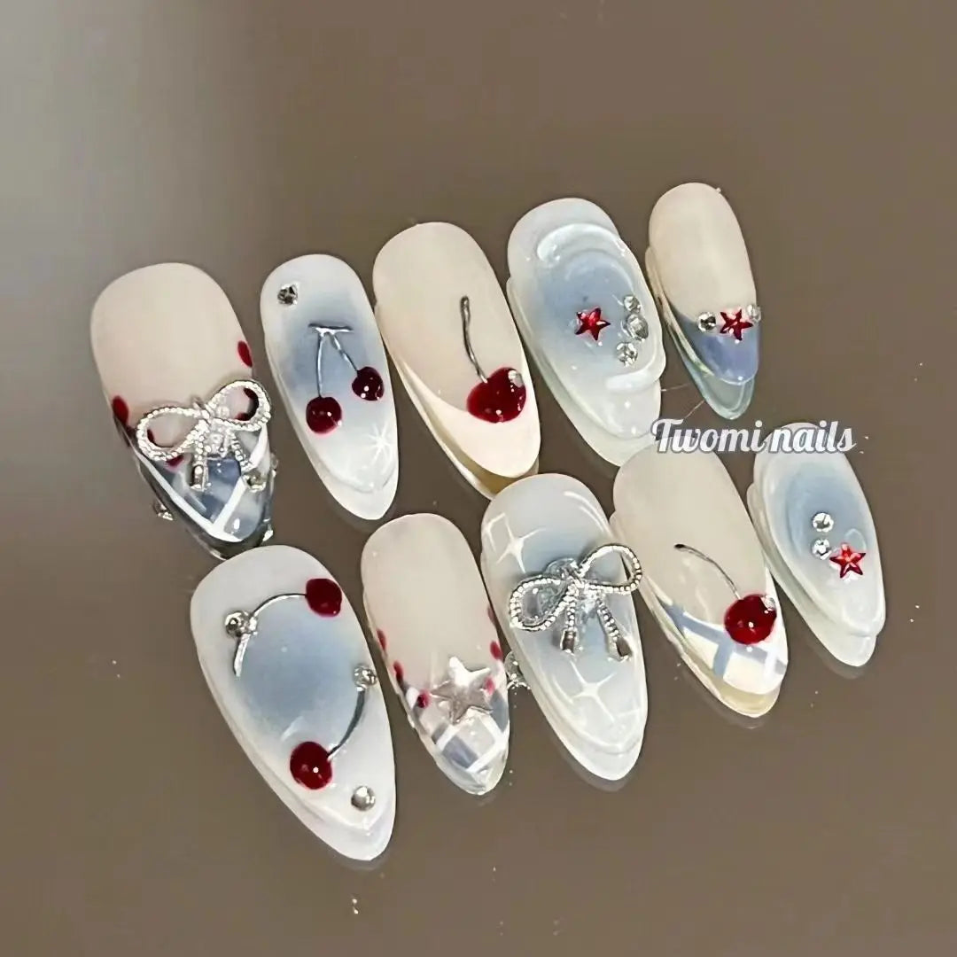 Qsezeny Press On Nails — French Almond Design