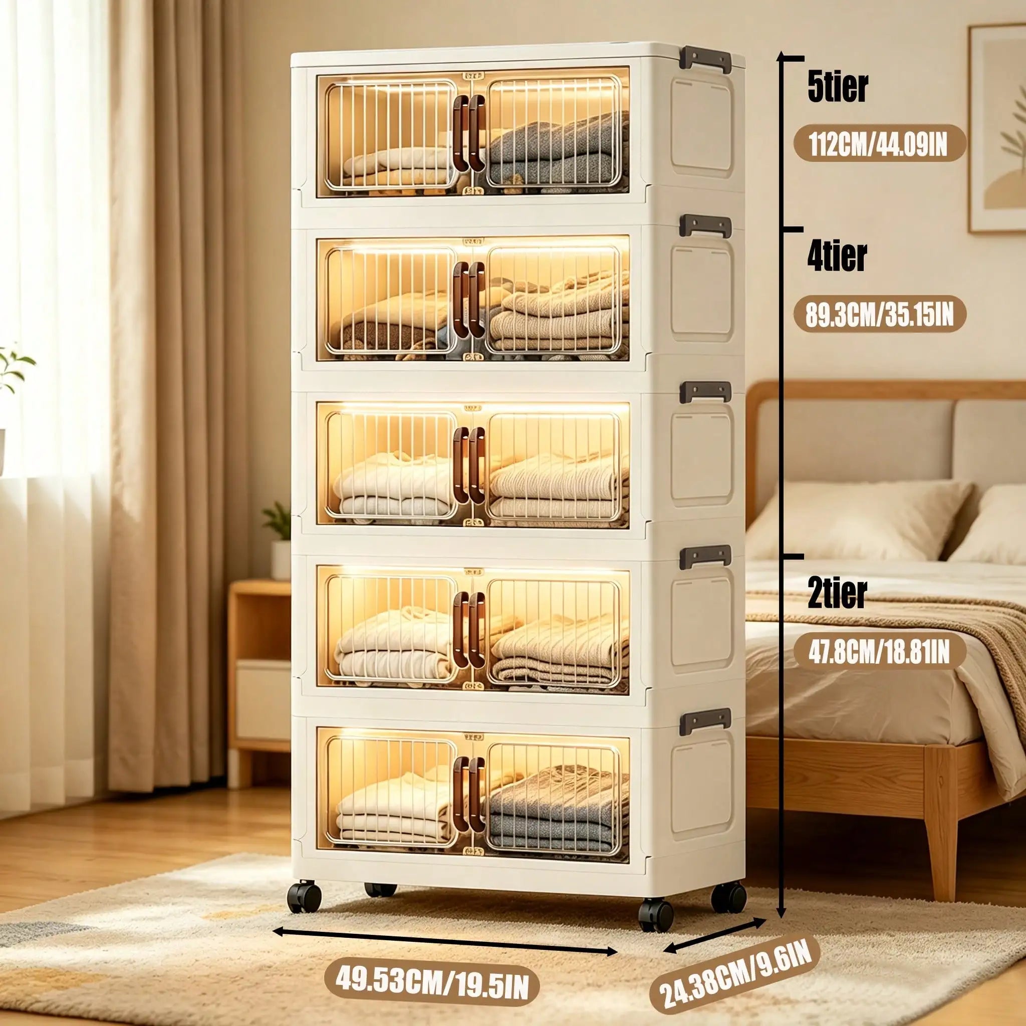 Foldable Stackable Storage Cabinet — Space Saving Organizer with Wheels