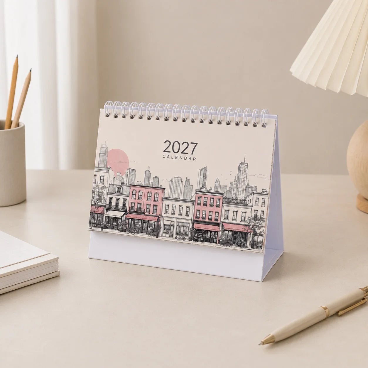 2027 Desk Planner Calendar — Spiral Bound Monthly Organizer, Floral Design
