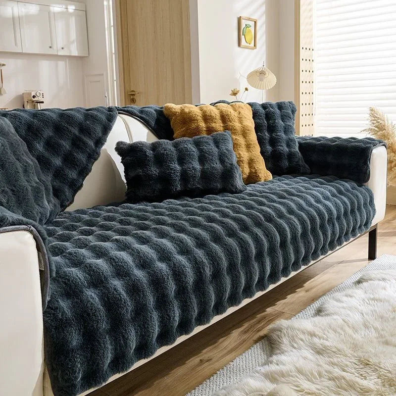 Plush Rabbit Sofa Cushion — Warm Non-Slip Padded Seat Cover