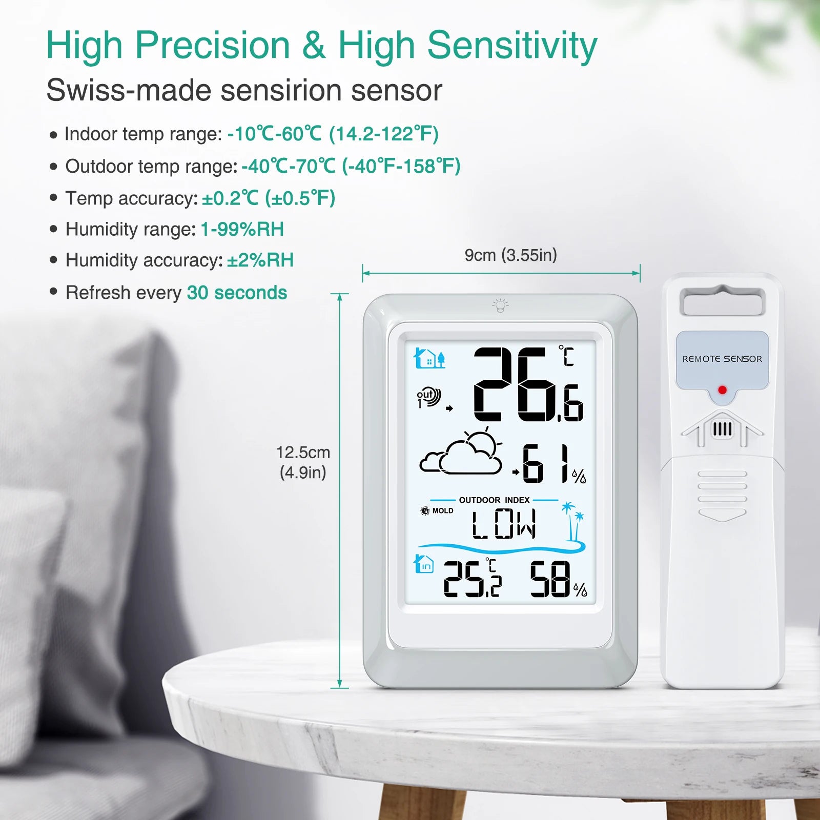 ORIA Wireless Weather Station — Indoor Outdoor Temperature & Humidity Monitor