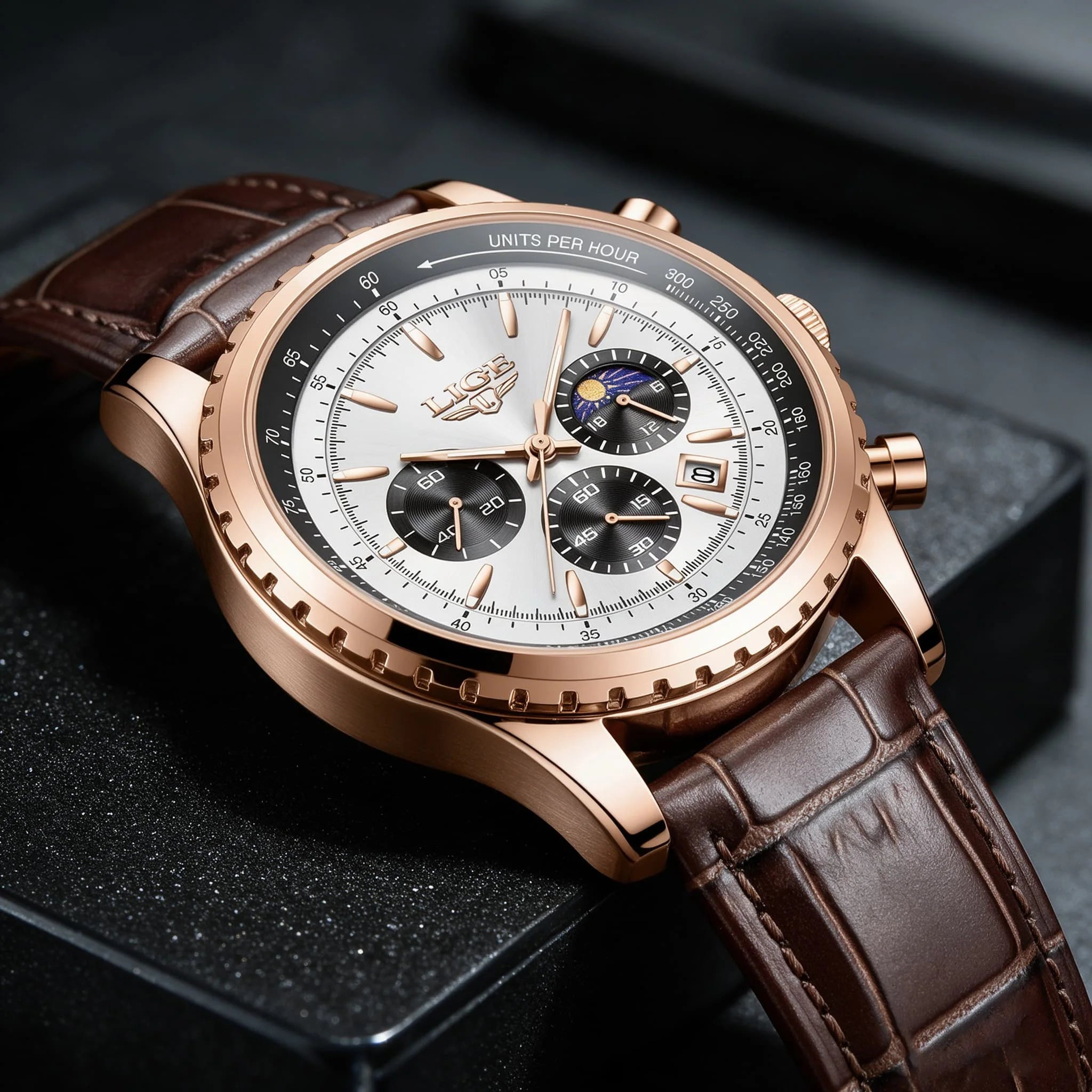 LIGE Luxury Men's Quartz Watch — Waterproof Leather Sport Chronograph