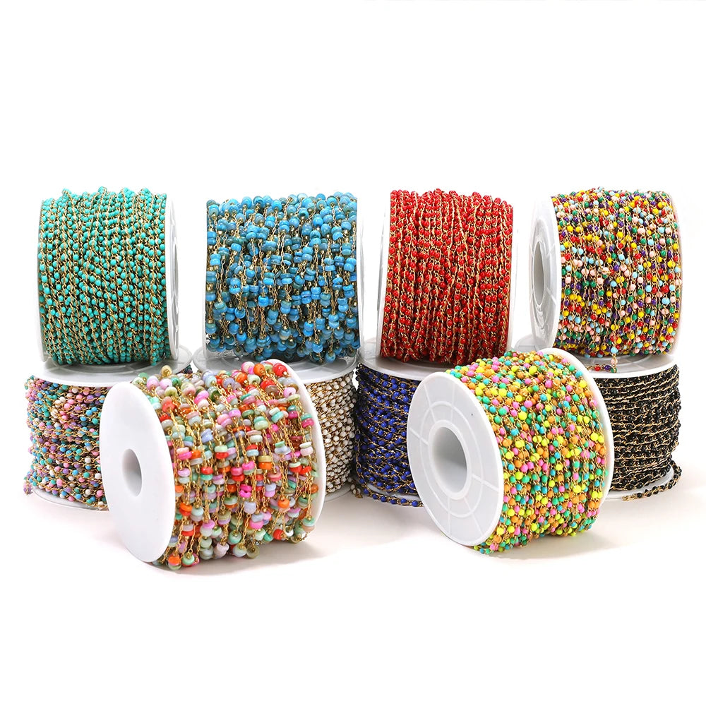 Semitree Enamel Twisted Bead Chain — 1 Meter Stainless Steel Jewelry Wire