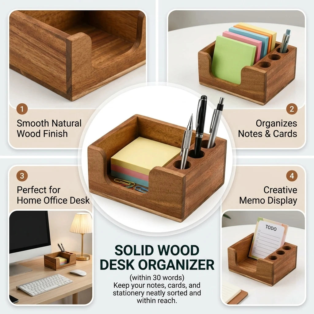 Solid Wood Desk Organizer — Multi-Compartment Office Storage, Pine