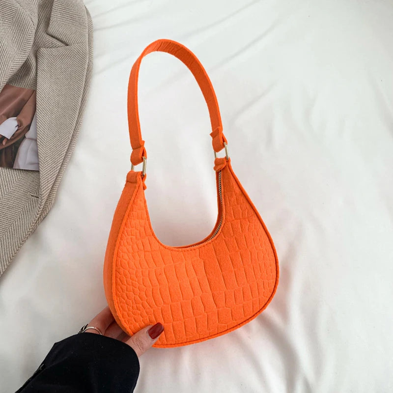 Women's Felt Shoulder Bag — Stylish Half Moon Handbag for Daily Use