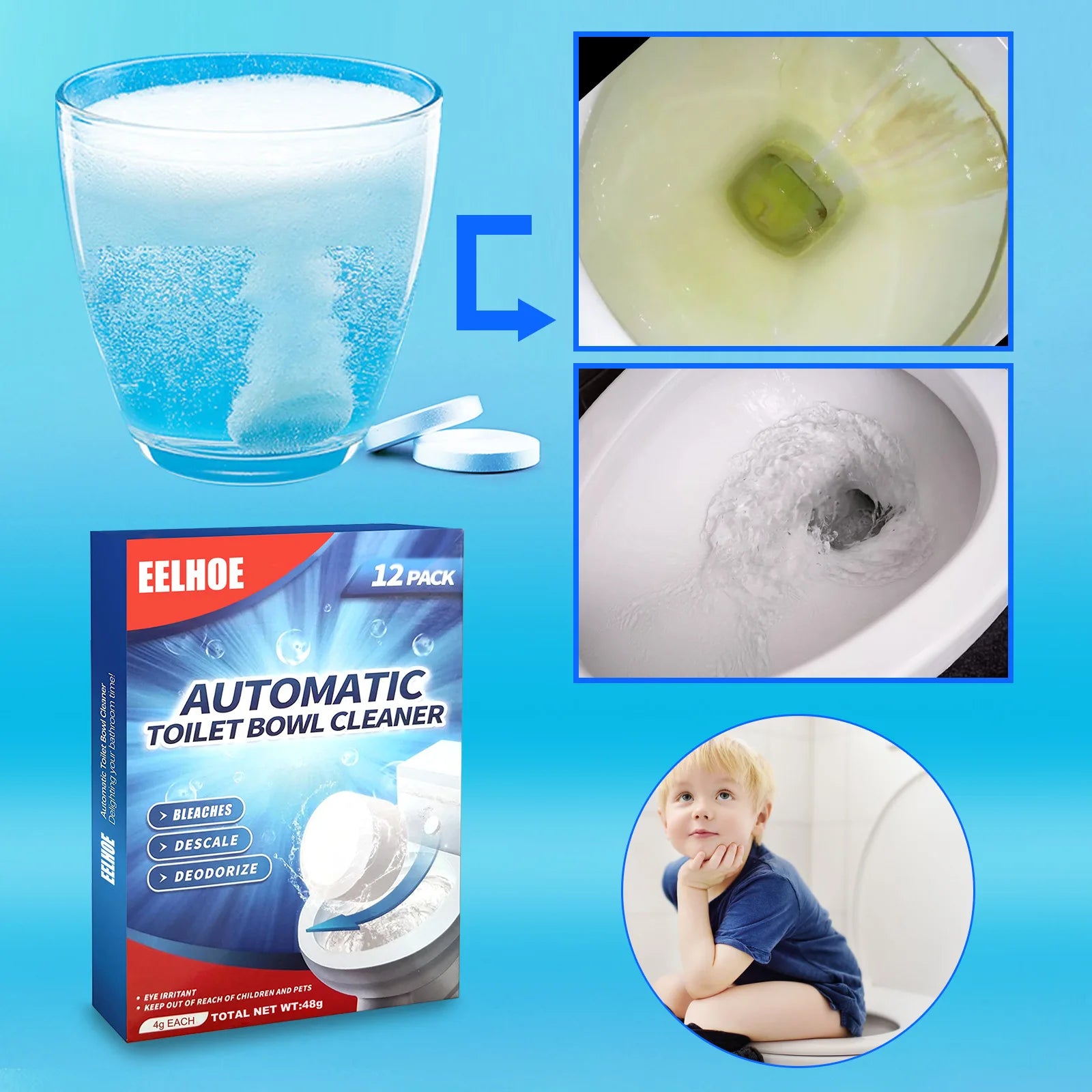eelhoe Effervescent Toilet Cleaning Tablets — Fast Stain & Odor Removal