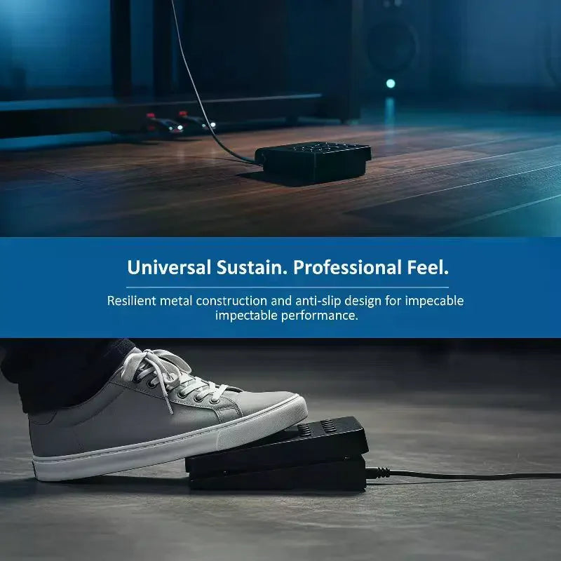 Universal Sustain Pedal — Chrome Metal Foot Pedal for Digital Pianos