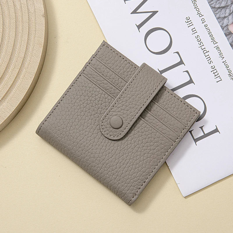 Genuine Leather Women's Mini Wallet — RFID Blocking Slim Two-Fold Purse