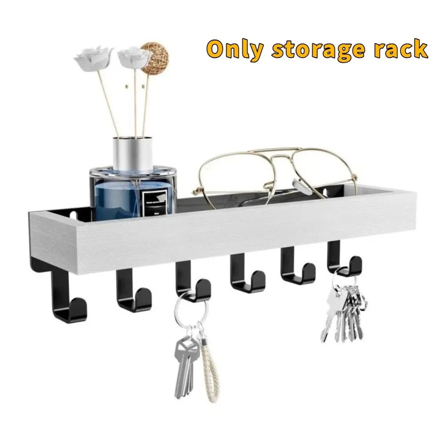 Multifunctional Wooden Key Holder — Wall Mounted Organizer with 6 Hooks