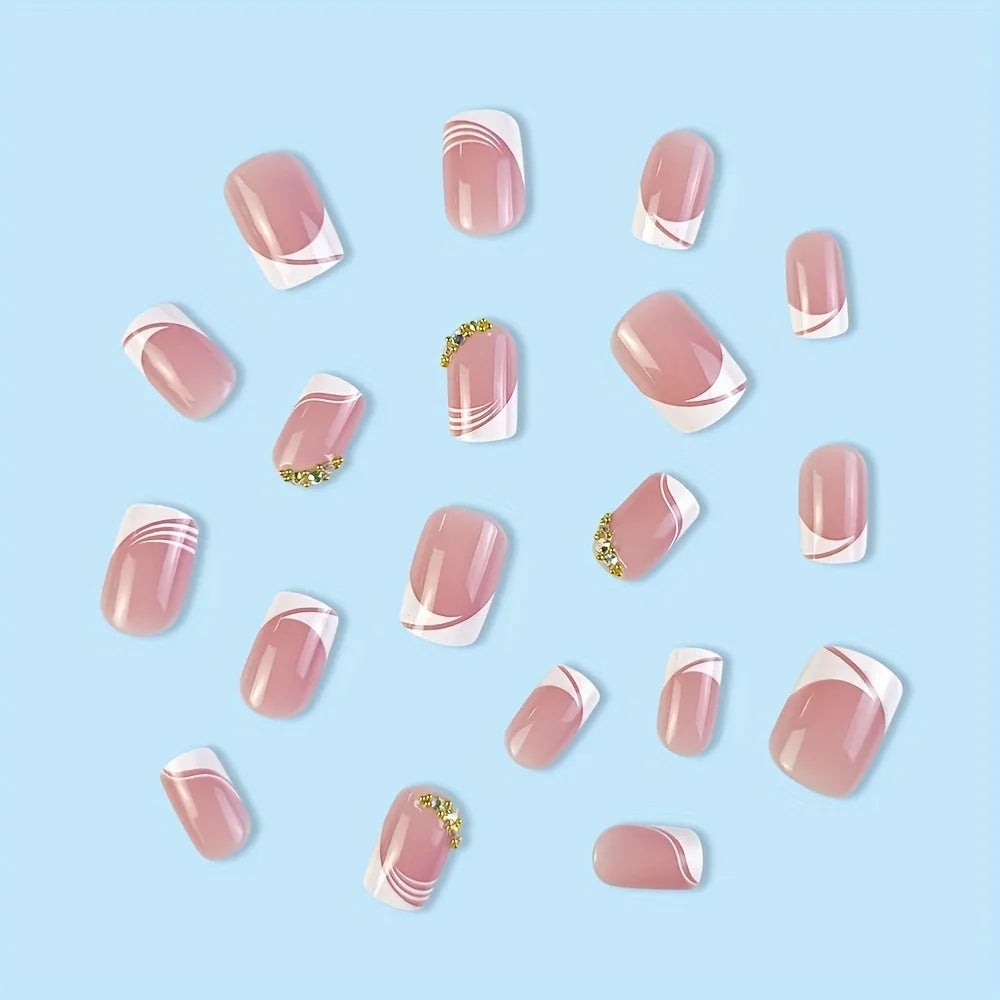 French Tip Press On Nails — Minimalist Square Full Cover Set