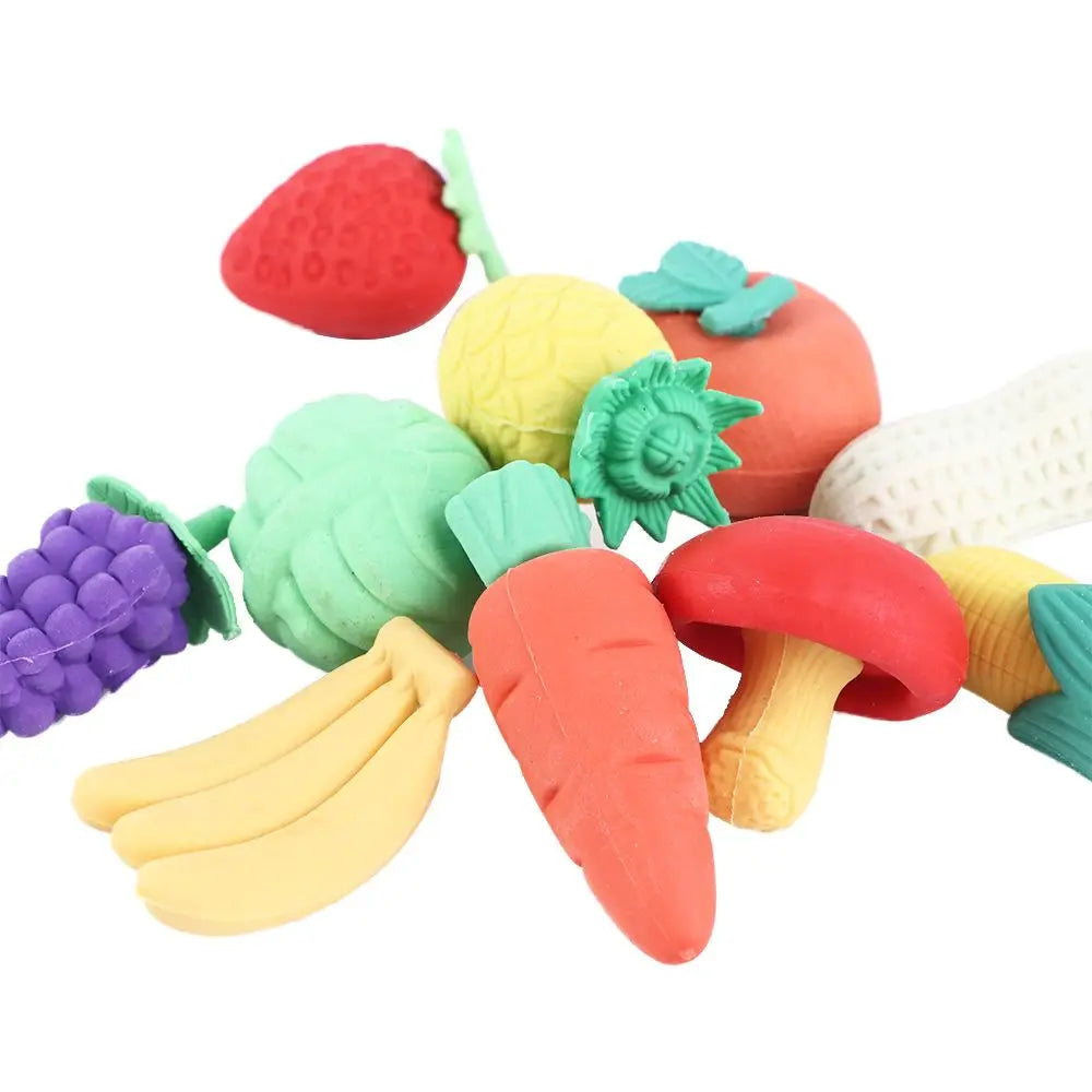 Mini Fruit and Vegetable Puzzle Erasers — Set of 10 Colorful Classroom Prizes