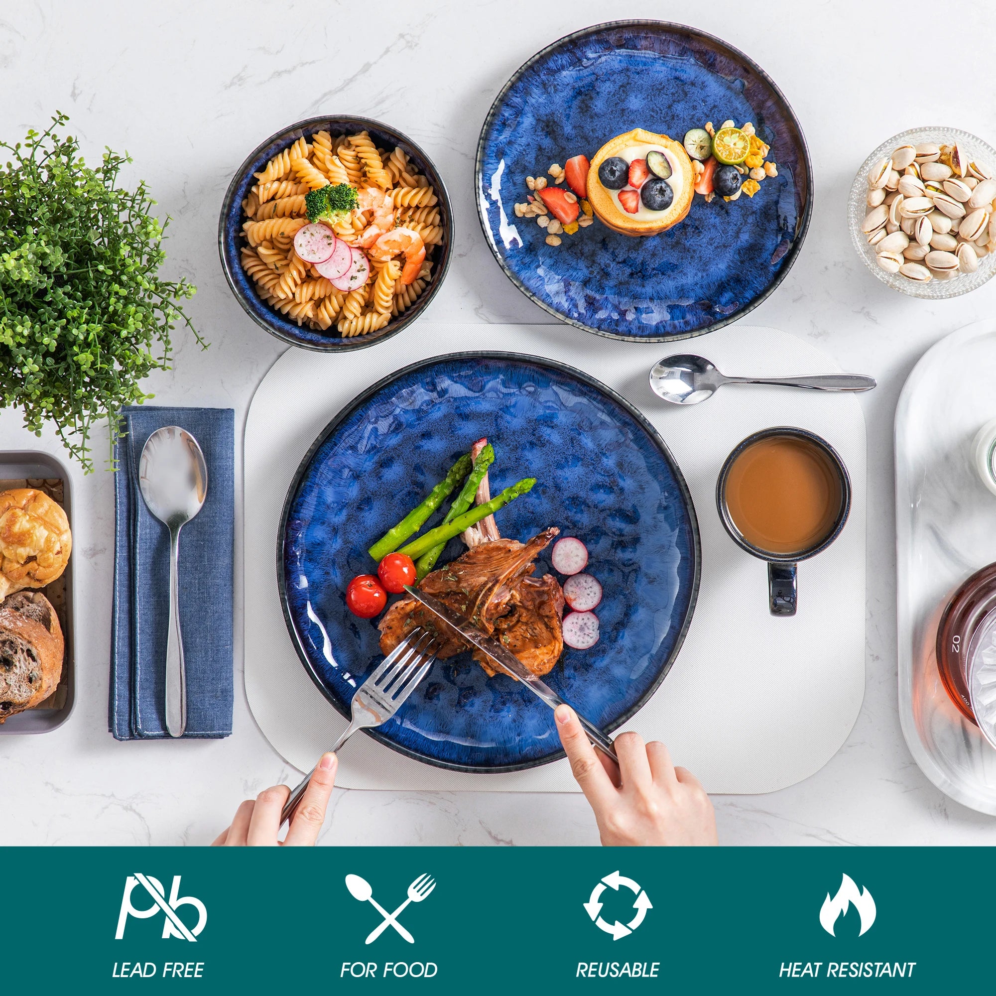 MALACASA Starry Blue Dinnerware Set — Elegant Ceramic Tableware Collection