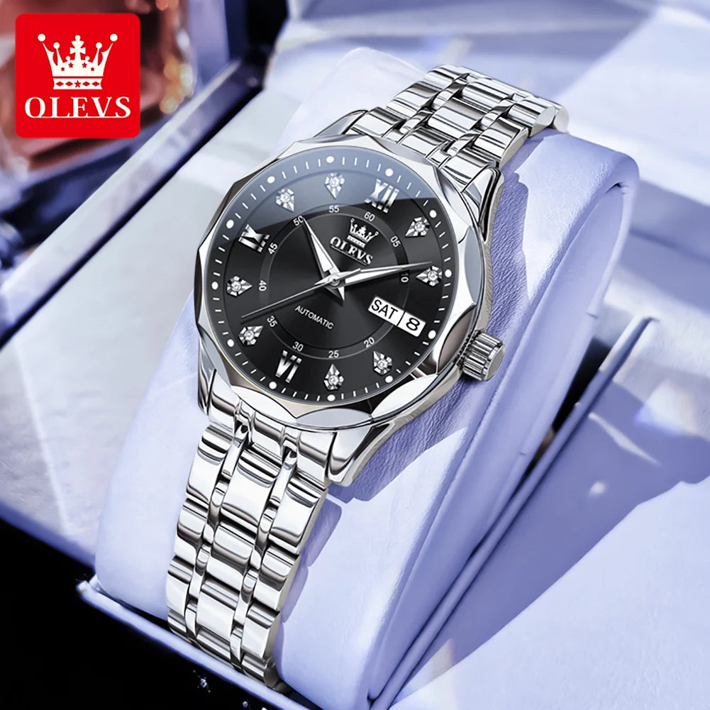OLEVS Automatic Women's Watch — Luxury Stainless Steel & Dual Calendar