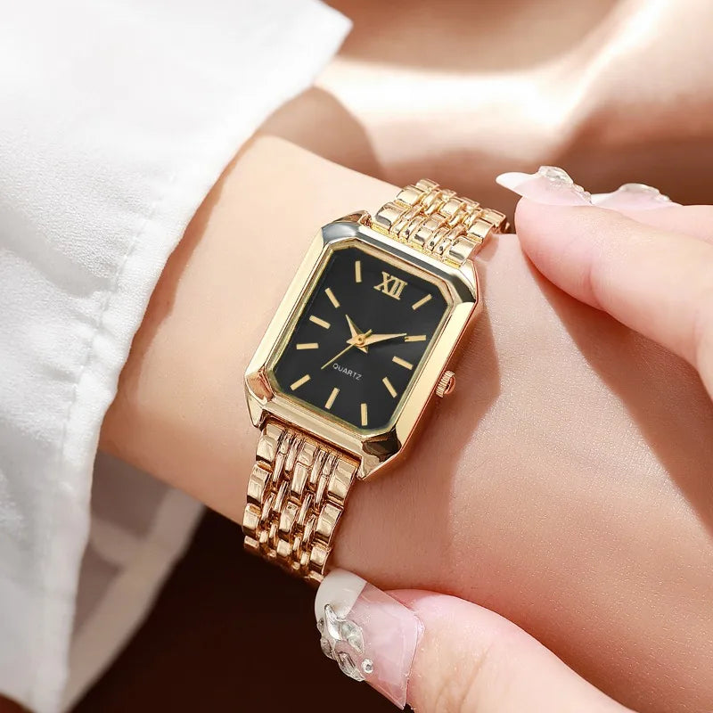 Women's Elegant Rhinestone Jewelry Set — Quartz Watch, Necklace, Ring & Earrings