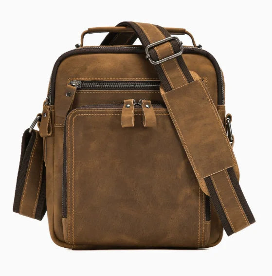 Men's Vintage Genuine Leather Crossbody Bag — Large Capacity Shoulder Messenger