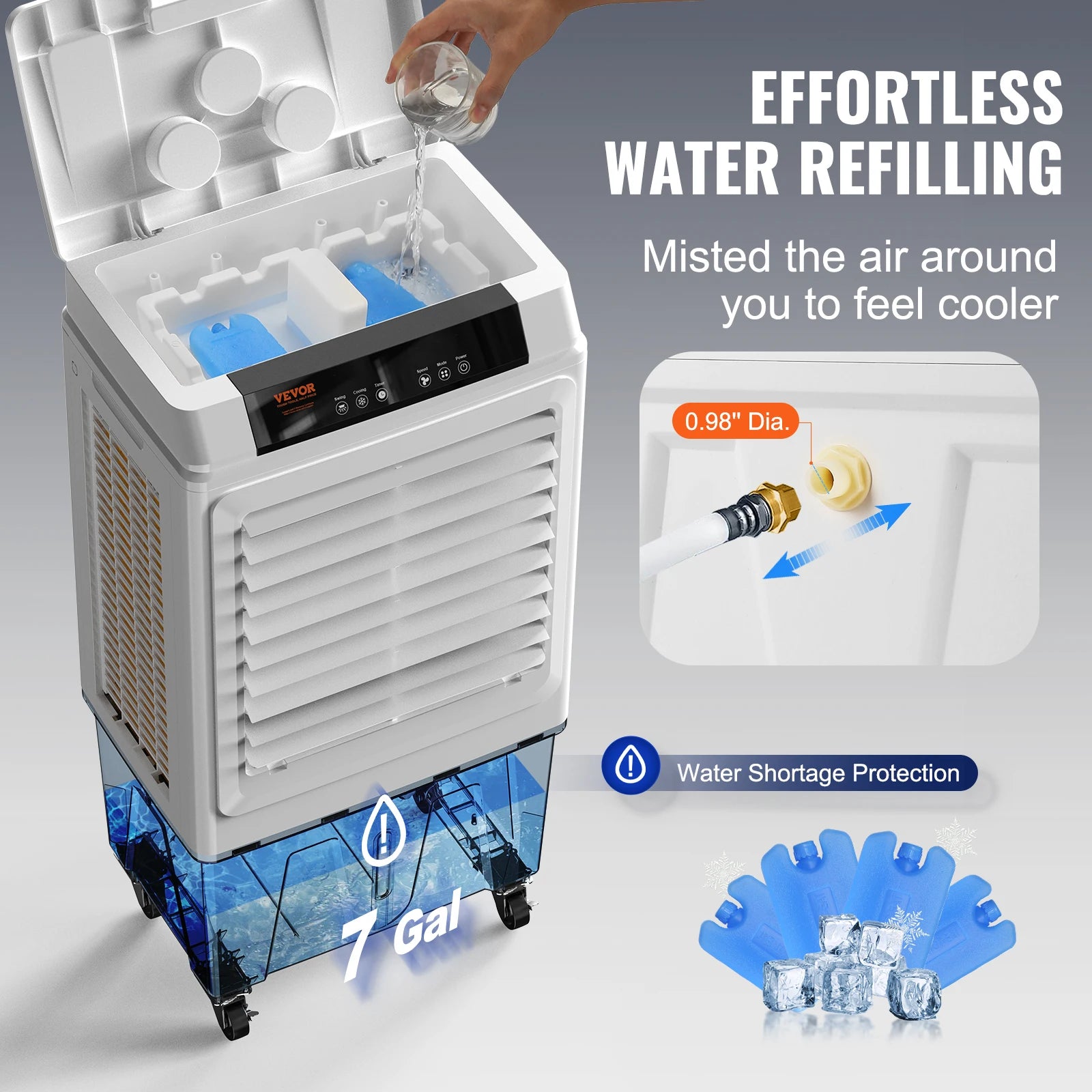 VEVOR Evaporative Air Cooler — Portable Oscillating Swamp Cooler with Timer