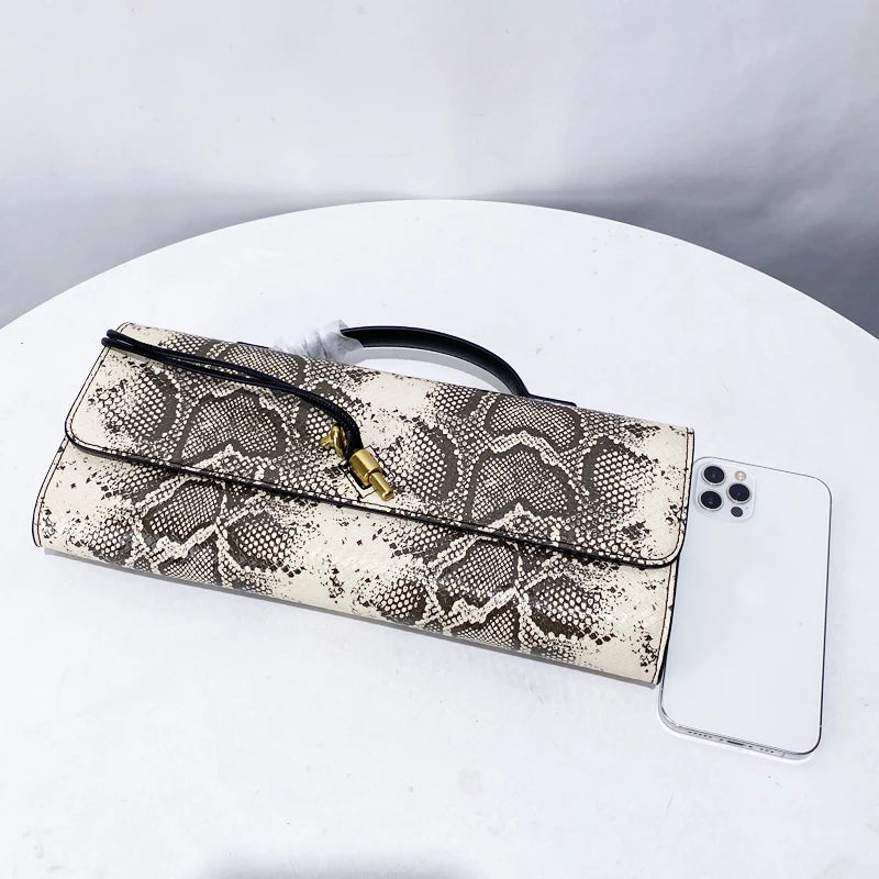 Elegant Snake Pattern Clutch Bag — Sequined Evening Handbag with Top Handle