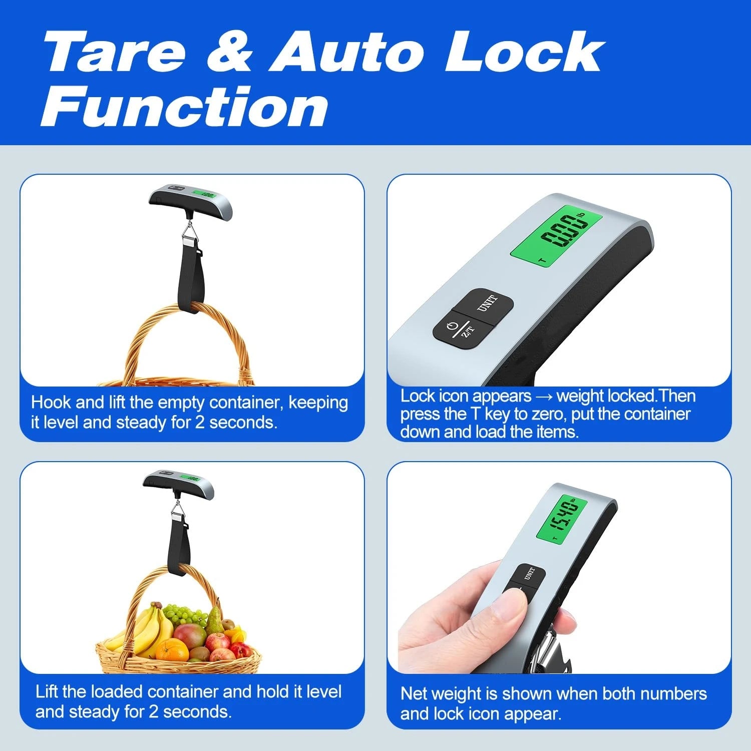 Digital Hanging Luggage Scale — Portable Suitcase Weight Checker, Backlit LCD