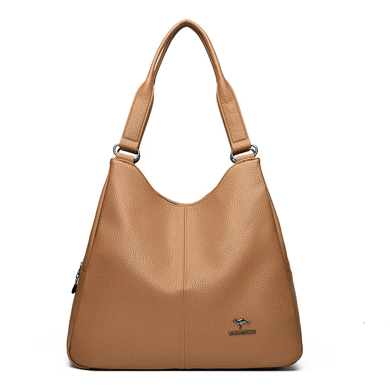 VANDERWAH Leather Top-Handle Hobo Bag — Large Capacity Fashion Tote