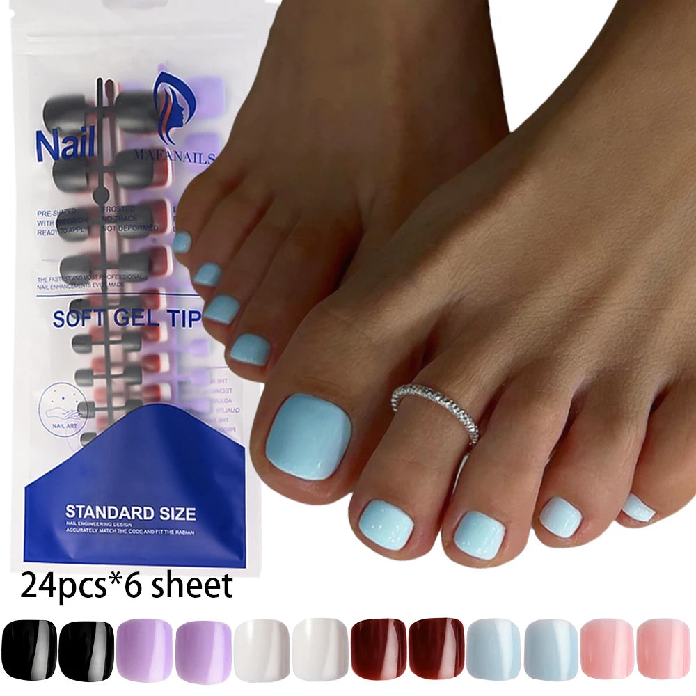 100pc Press On Toenails — Short Square Fake Nail Set for Manicure