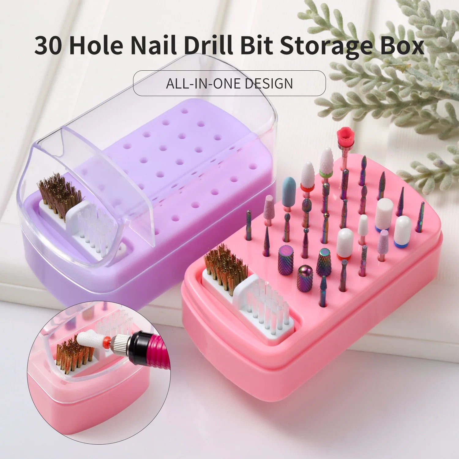 LUSLUKING Nail Drill Bits Organizer — 30 Slot Acrylic Storage Box