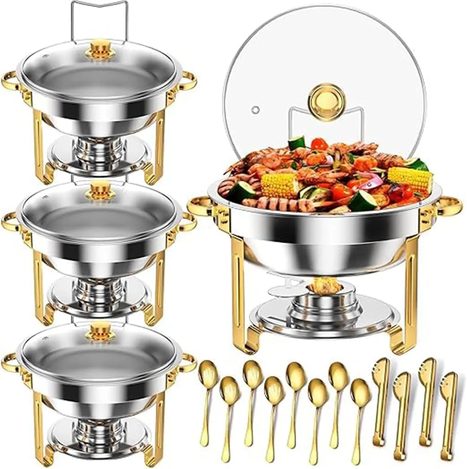 Stainless Steel Chafing Dish Set — Luxury Buffet Food Warmer with Glass Lid