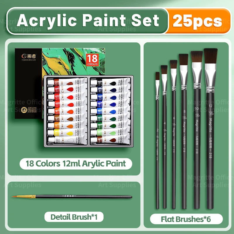 Professional Acrylic Paint Set — Multi-Surface Art Kit with Brushes
