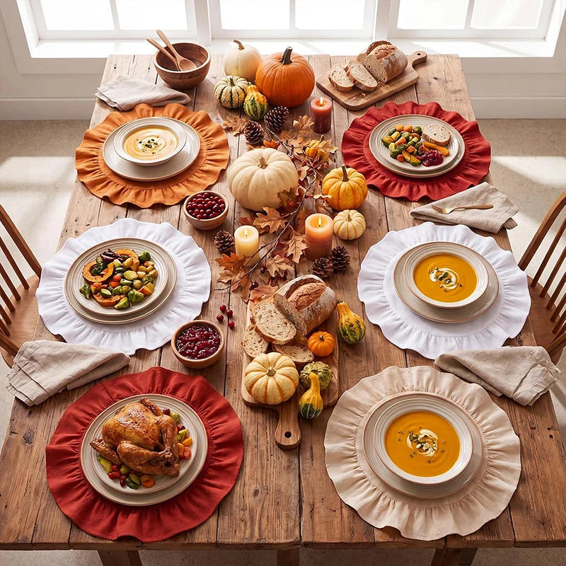 Cotton Ruffle Placemats and Napkins — Elegant Table Decor for Dining