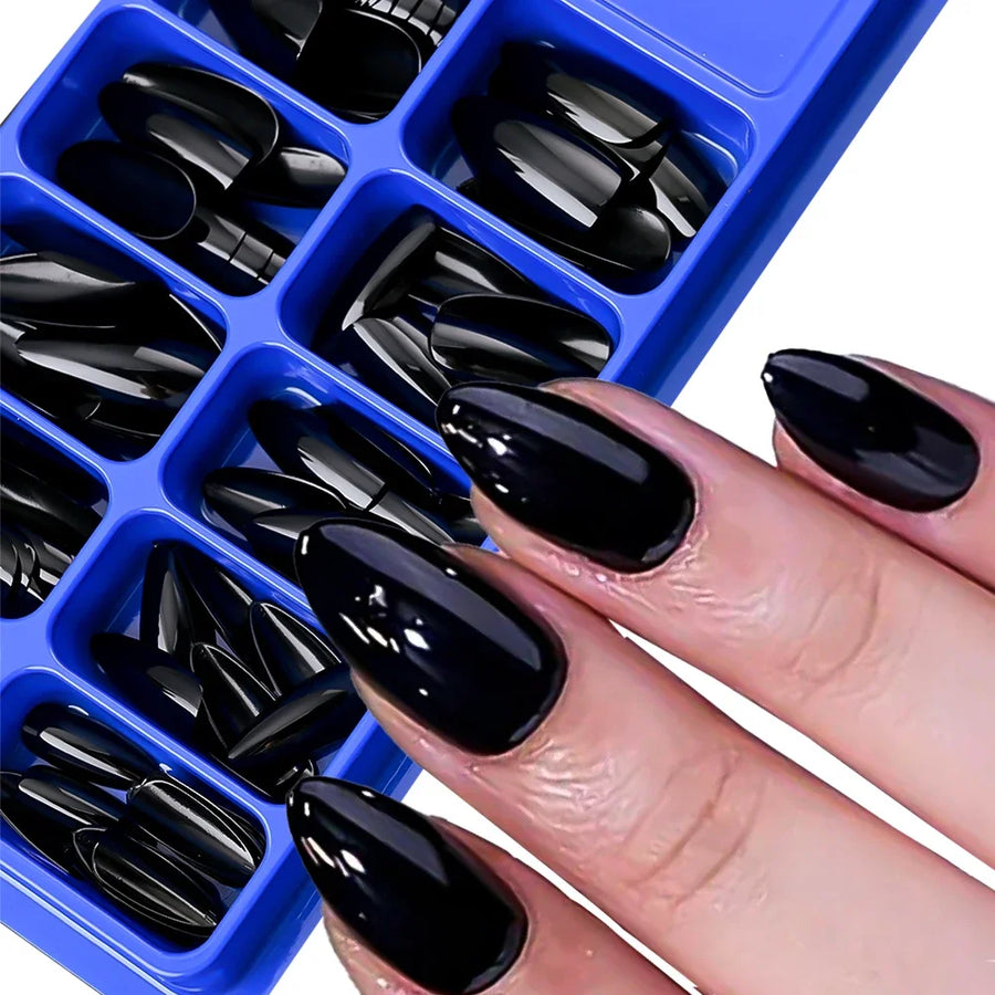 Black Matte Almond Press On Nails — 100 Piece Artificial Nail Set