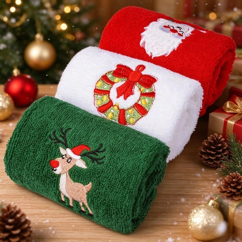 Christmas Santa Claus Hand Towels — Soft Absorbent Cotton Set