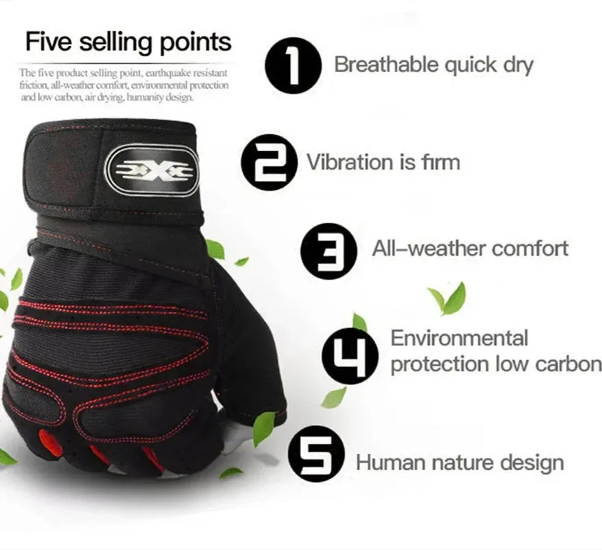 Half Finger Sports Gloves — Non-Slip Wrist Support for Gym & Cycling
