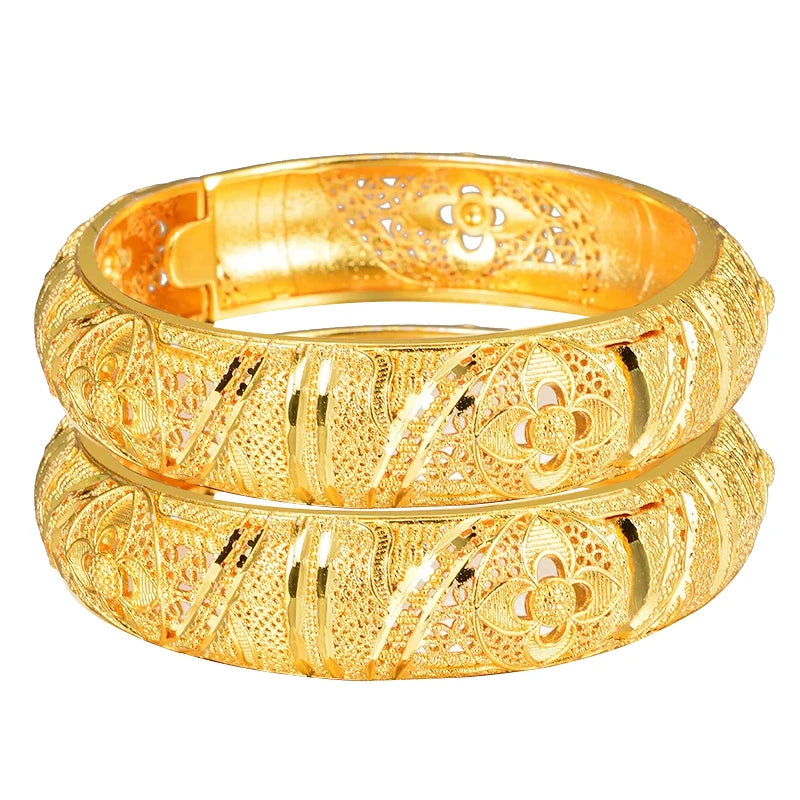 annayoyo Gold Color Bangle Set — Elegant Flower Design Jewelry for Women