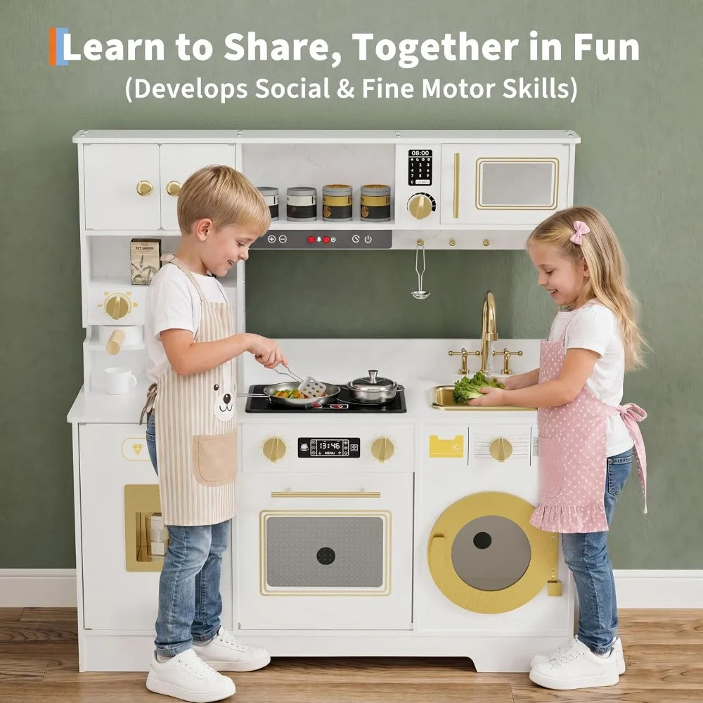 Wooden Play Kitchen Set — Complete Cooking Station with Accessories