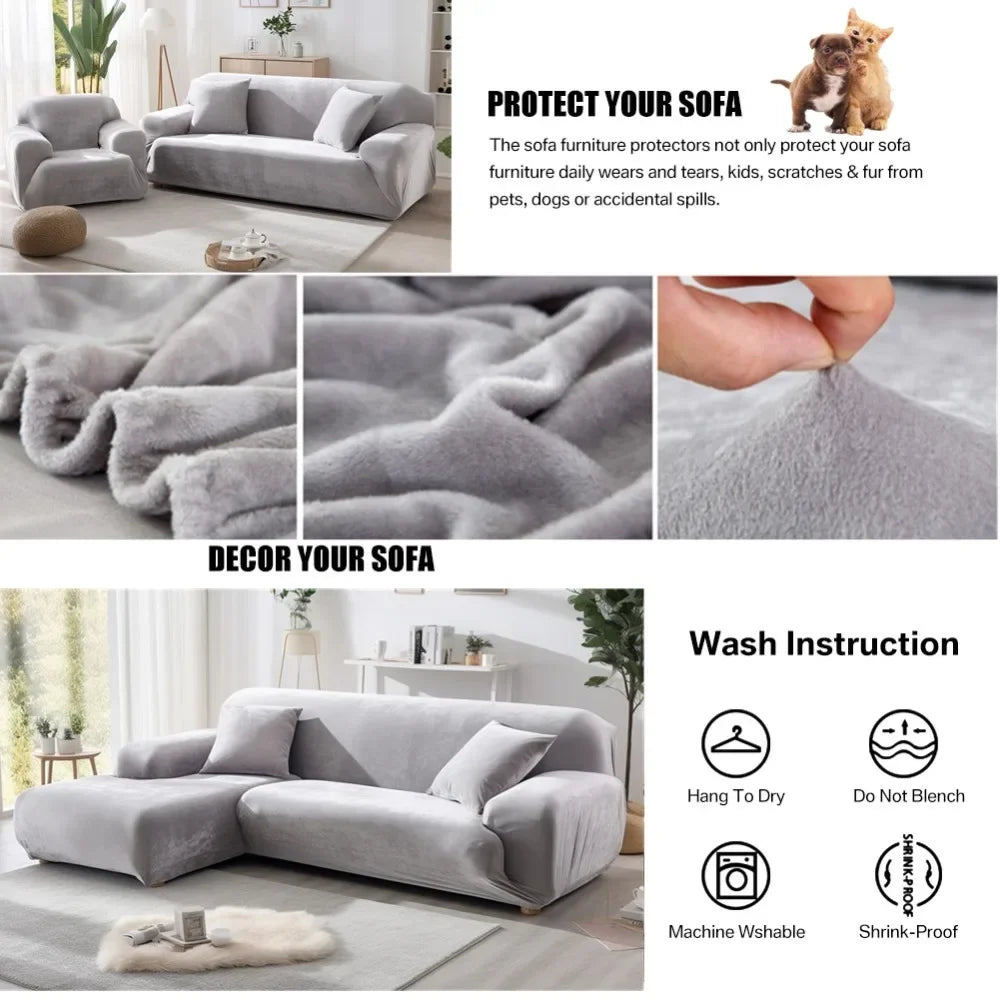 Stretch Velvet Sofa Covers — Soft Furniture Protector with Non-Slip Bottom