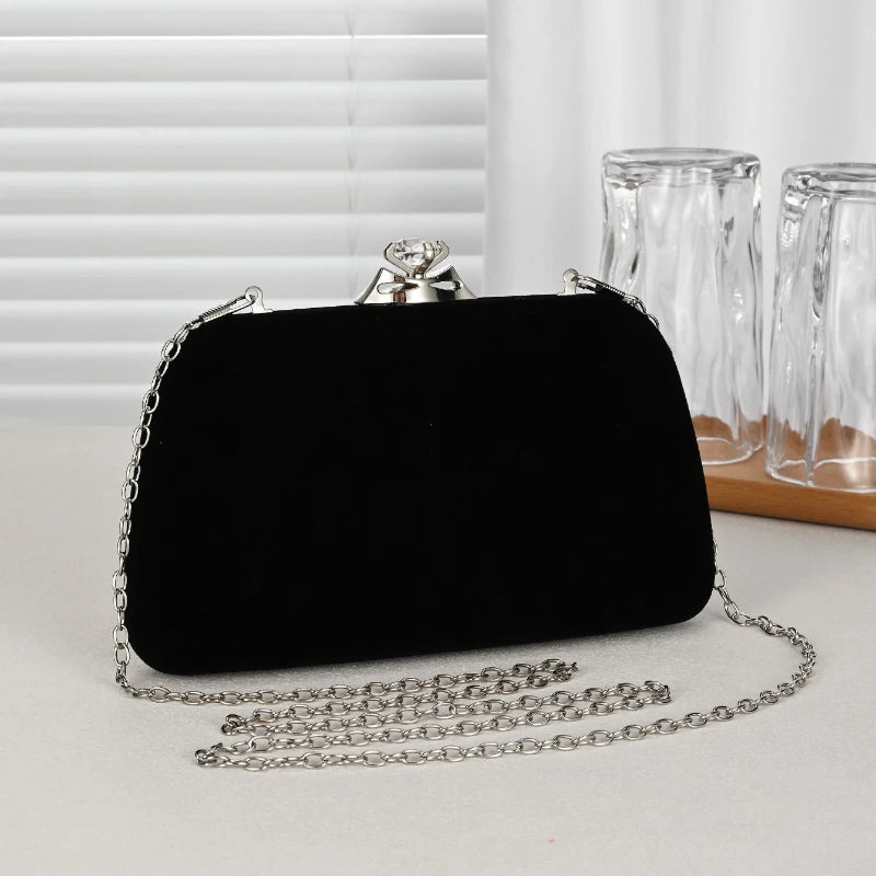 Elegant Velvet Evening Clutch — Formal Party Purse with Diamond Accents