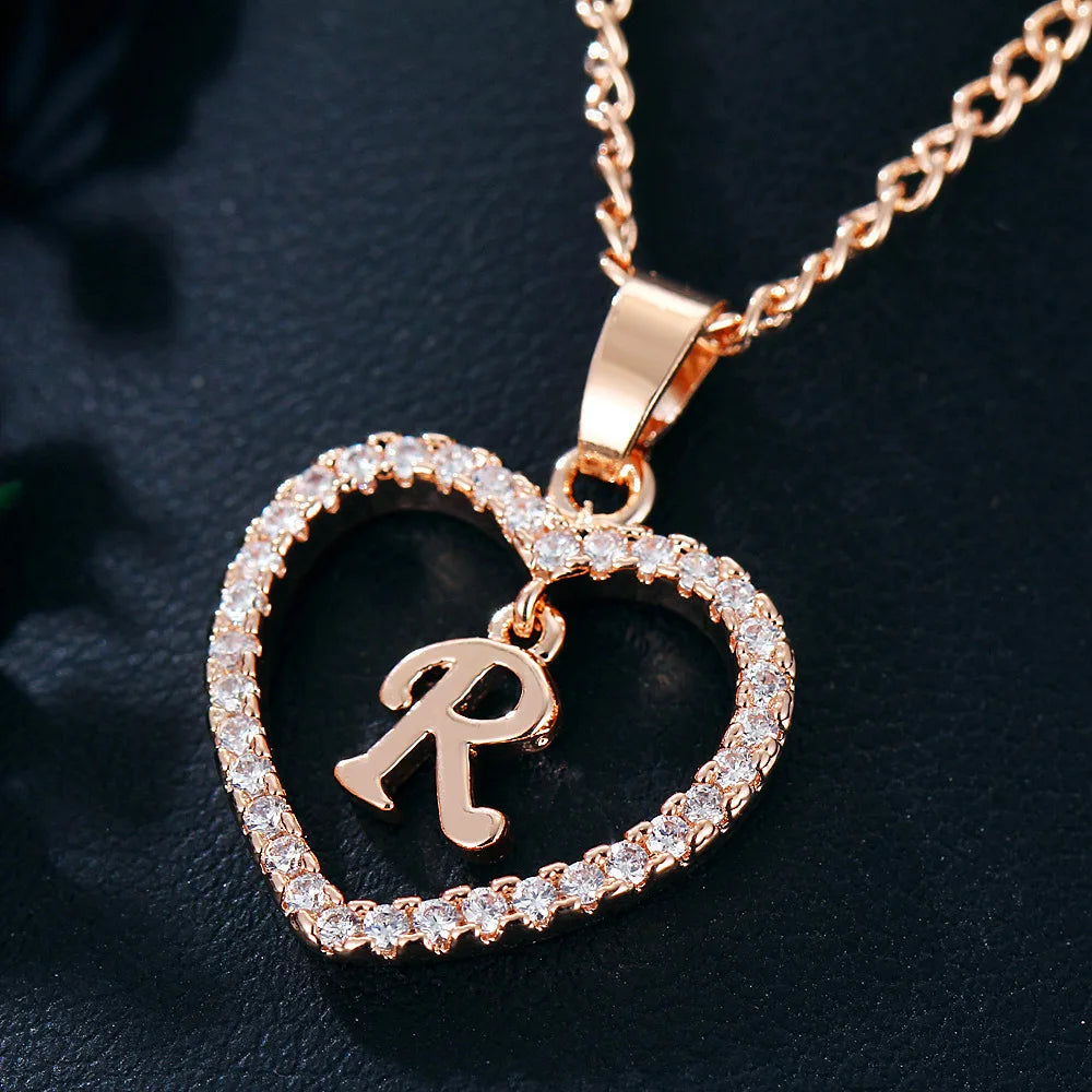 Customizable Initial Heart Pendant Necklace — Zircon Accented Jewelry