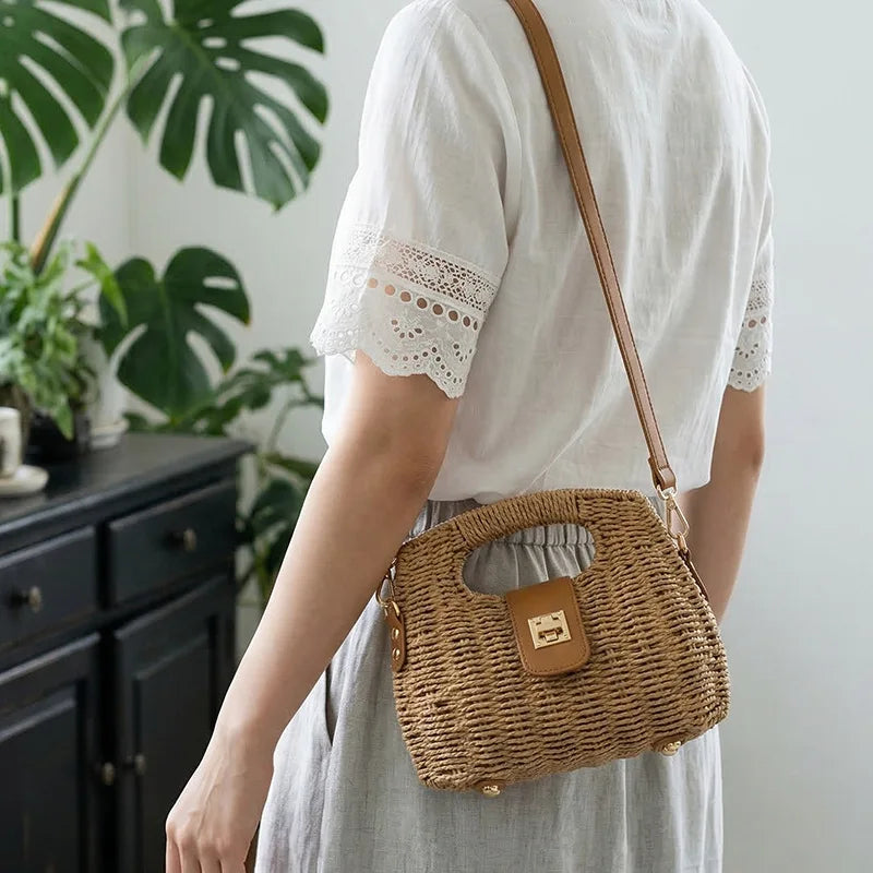 miflame Woven Straw Shoulder Bag — Boho Crossbody for Summer Vacations