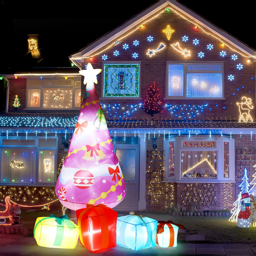 HiMISS 7.1ft Pink Inflatable Christmas Tree — Outdoor Holiday Decor with LED Lights