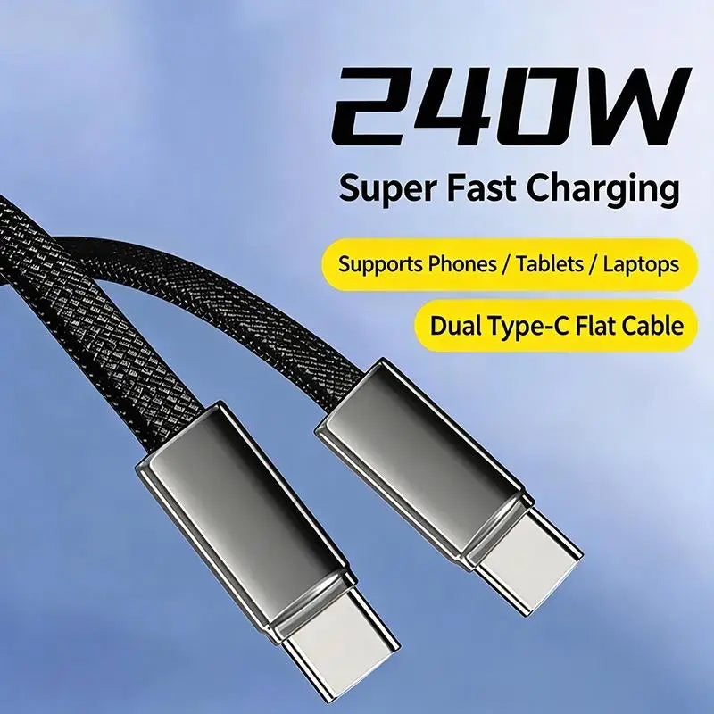 240W USB-C to USB-C Fast Charging Cable — Durable Braided Cord for Laptops and Phones