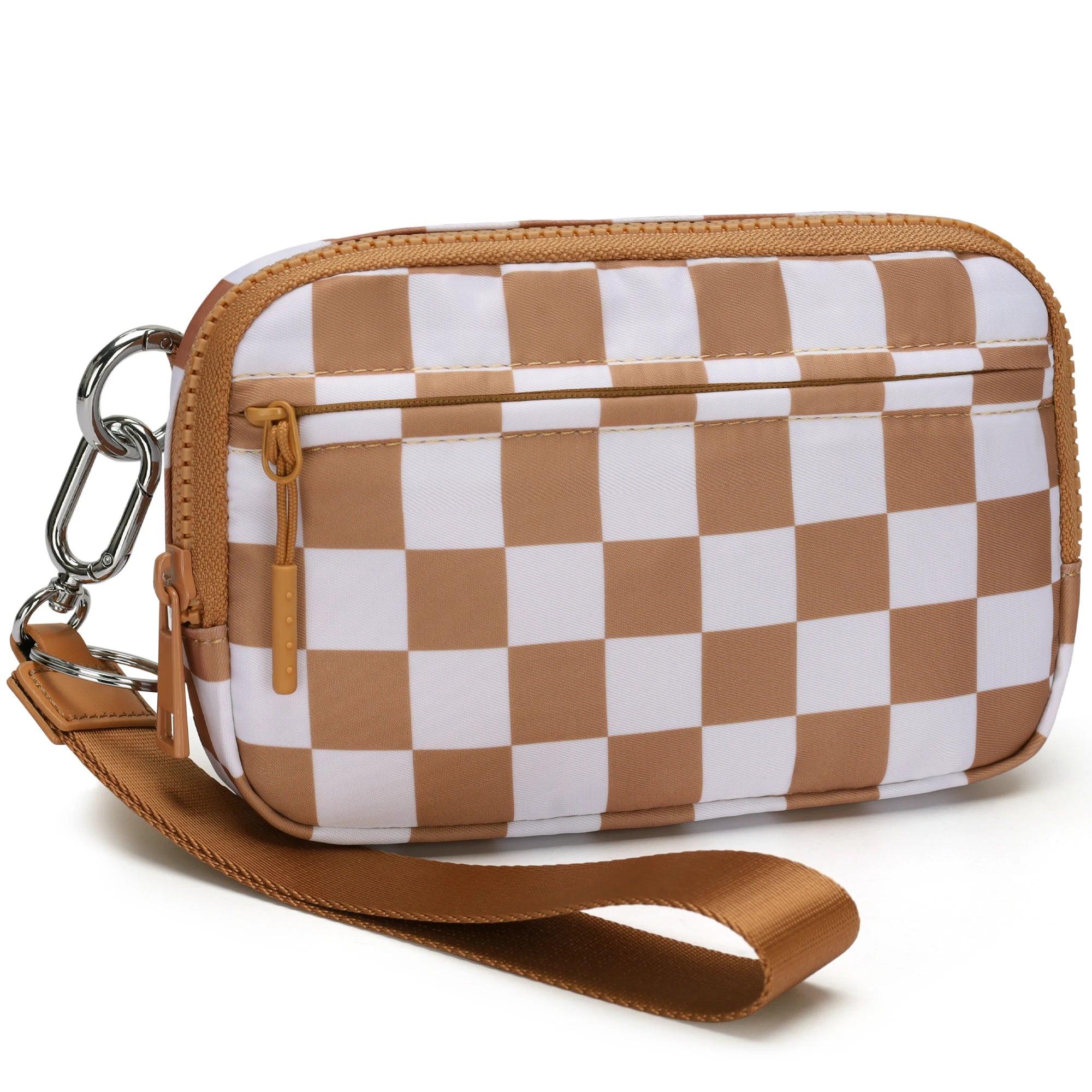 Women's Checkered Zip Around Wallet — Large Capacity Clutch with ID Window
