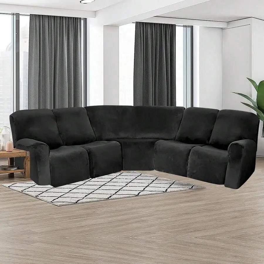Velvet L-Shape Sofa Cover — Stretch Sectional Slipcover for Corner Couches