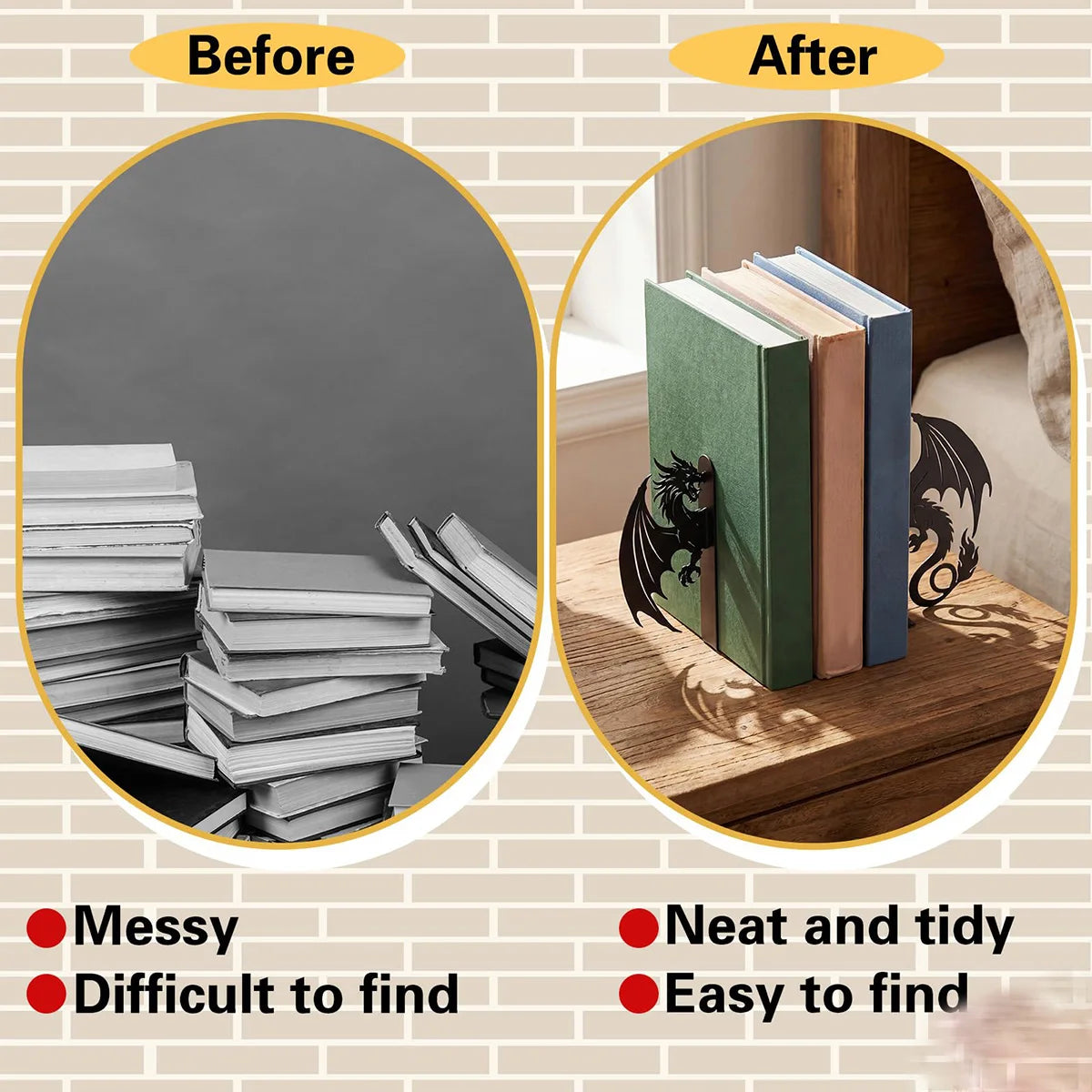 Dragon Wrought Iron Bookend — Decorative Metal Support for Bookshelves