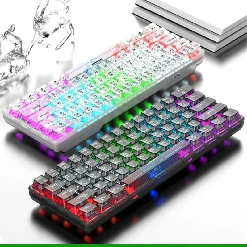 61-Key Transparent Mechanical Keyboard — RGB Backlit Ergonomic Design